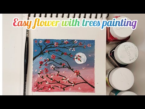 Easy flower with trees painting.❤️🍁🌺#viral #painting #art #subscribe #flowers