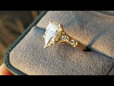 Gabriel Yellow Gold Chelsea with 1 72 Color Pear Cut Lab Grown Diamond
