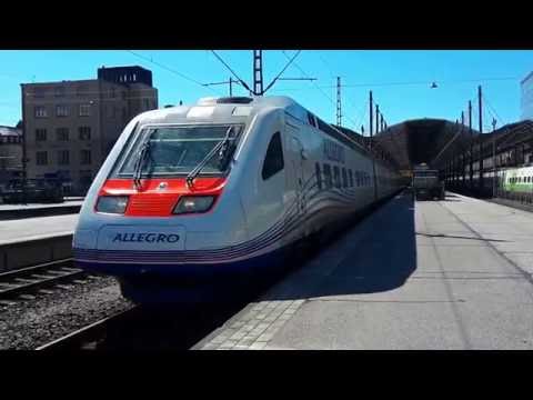 Allegro pendolino train departs from Helsinki towards St Petersburg