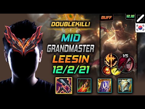 천상계 미드 리 신 템트리 룬 선혈 정복자 - GrandMaster Lee Sin Mid vs Katarina - 롤 KR 12.18