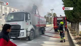 Yol Süpürme Aracında Yangın Çıktı