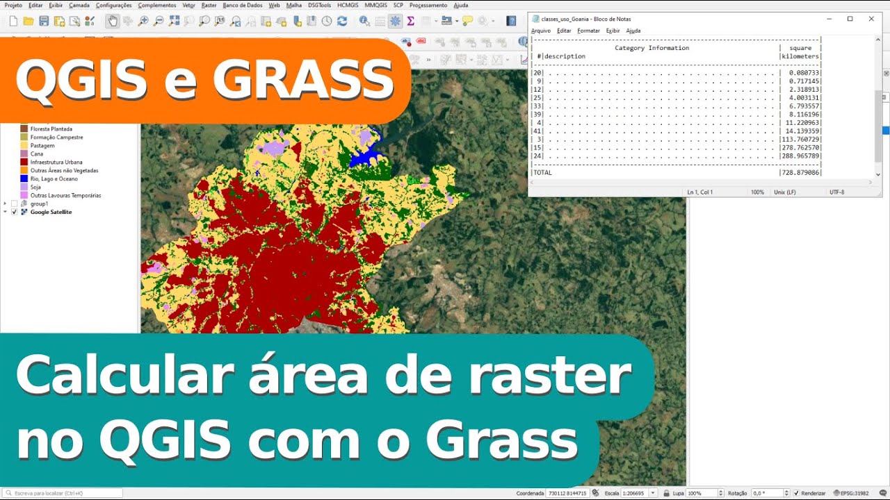 Calcular área de raster no QGIS com GRASS