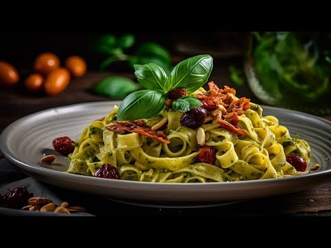 TAGLIATELLE AL PESTO DI SPINACI ORIGINALE con POMODORI SECCHI - ricetta velocissima #cooking