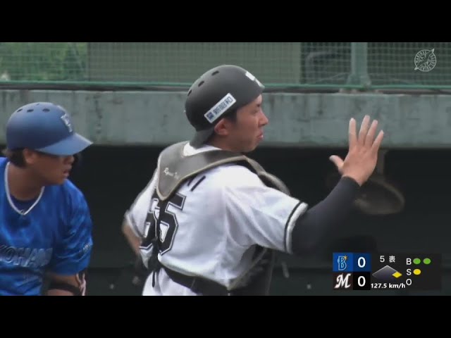 【ファーム】マリーンズ・寺地隆成 難しい姿勢から盗塁を刺す!!  2024年9月8日 千葉ロッテマリーンズ 対 横浜DeNAベイスターズ