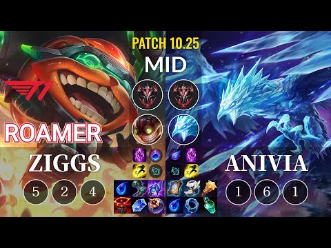 T1 Roamer Ziggs vs Anivia Mid - KR Patch 10.25