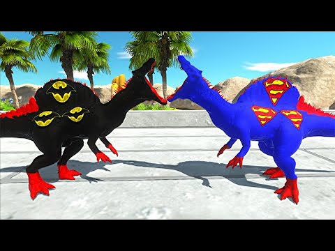 BATMAN SPINOSAURUS VS SUPERMAN SPINOSAURUS DEATH RUN - Animal Revolt Battle Simulator
