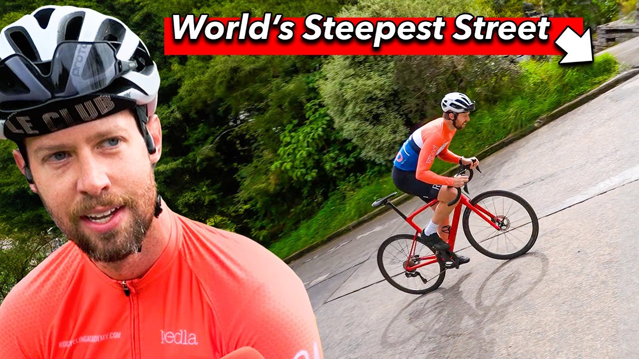 Watch enthusiast cycling up the world's steepest road