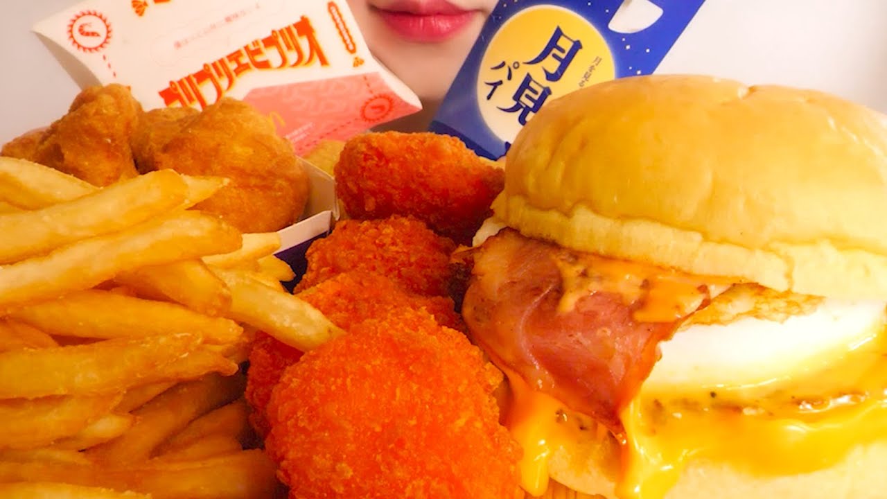 【咀嚼音】プリプリエビプリオと月見バーガー🍔｜McDonald's Egg Shrimp Burgers Eating Sounds/ASMR/mukbang