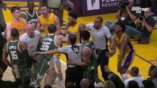 Multiple Players Ejected After Hard Foul! | Bucks vs Lakers | March 17, 2017 NBA Regular Season