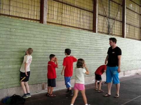 The classic clown trick: Banging against the wall..