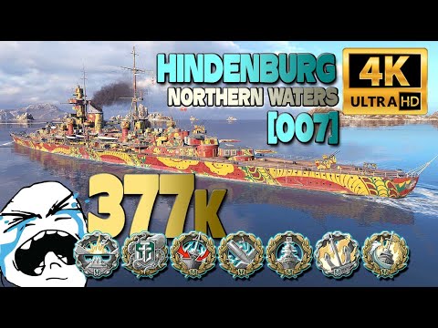Cruiser Hindenburg on map Northern Waters, 377k damage - World of Warships