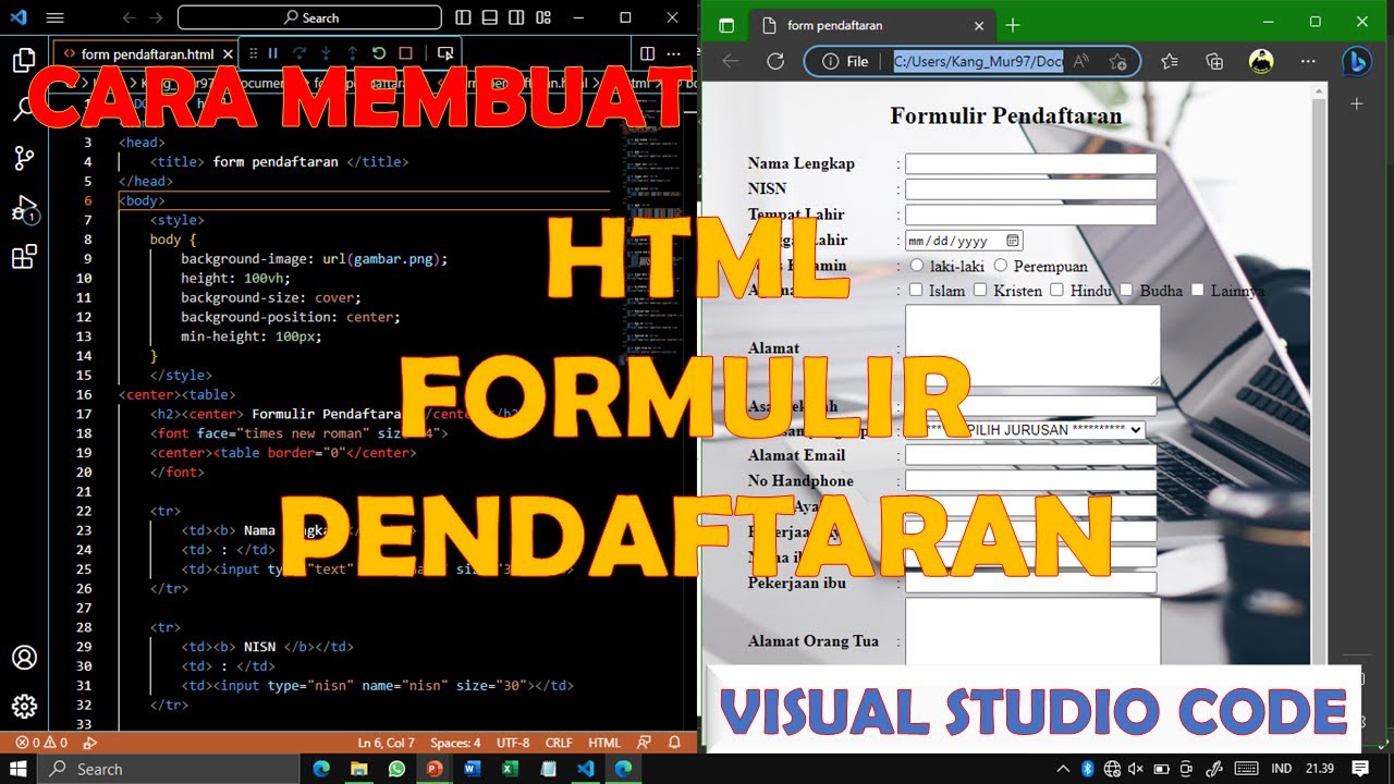 CARA MEMBUAT FORM PENDAFTARAN DI HTML APK VS CODE
