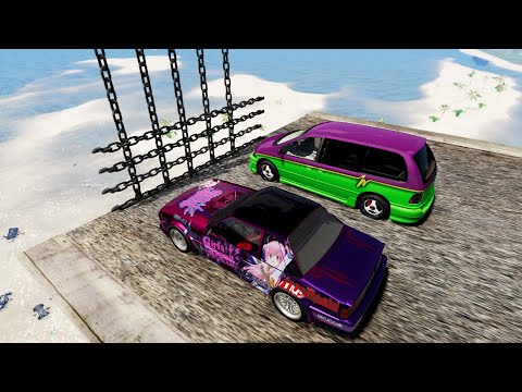 High Speed Jumps In Water Through Vertical & Horizontal Giant Chain - BeamNG Drive High Speed Jumps