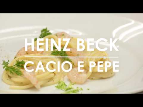Chef Heinz Beck’s Cacio e Pepe with Marinated White Shrimp, Lime and Chervil