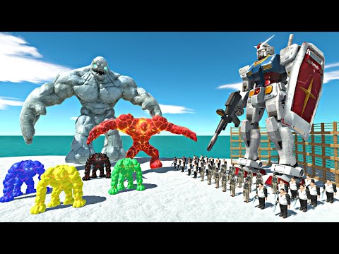 Gundam Weapon Team Cage Challenge | Mutant Lava Golem Family vs Gundam Team - ARBS