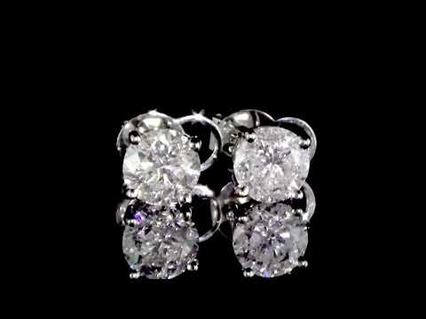 A PAIR OF 18K WHITE GOLD 3.03CT TDW ROUND DIAMOND STUD EARRINGS, CGL CERTIFIED. REF. 330-1252