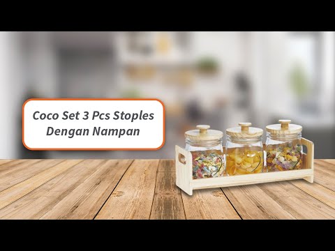 Gambar Informa Coco Stoples Kaca Dengan Nampan 700 ml Set 3 pcs Transparan - Cokelat