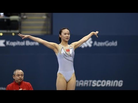 ZHU Xueying wins gold in the women's trampoline gymnastics