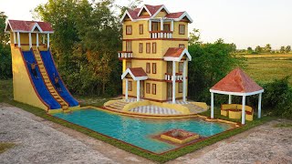 How To Build Great Twins Water Slide To Inground Pool With Water Well And Beautiful Dining Place