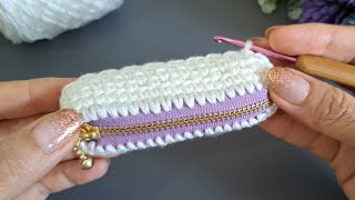 DIY Tutorial - How to crochet mini coin purse with zipper - 2SC stitch