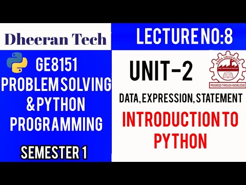 Ge8151problem Solving And Python Programming Psppmanojkumar Lectures Introduction To Python