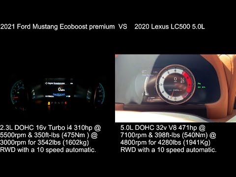 2021 Mustang Ecoboost VS 2020 Lexus LC500 acceleration battle