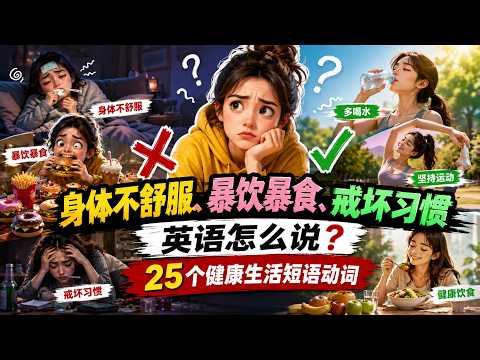 身体不舒服、暴饮暴食、戒坏习惯，英语怎么说？25个健康生活短语动词