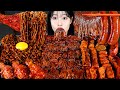 ASMR MUKBANG Fire Black Bean Mushrooms Sausage Rice Cake Black Bean Noodles Seasoned Chicken