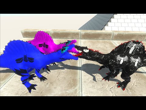 2X BUMBLEBEE SPINOSAURUS VS BATMAN T-REX VS DEADPOOL GORO - Animal Revolt Battle Simulator