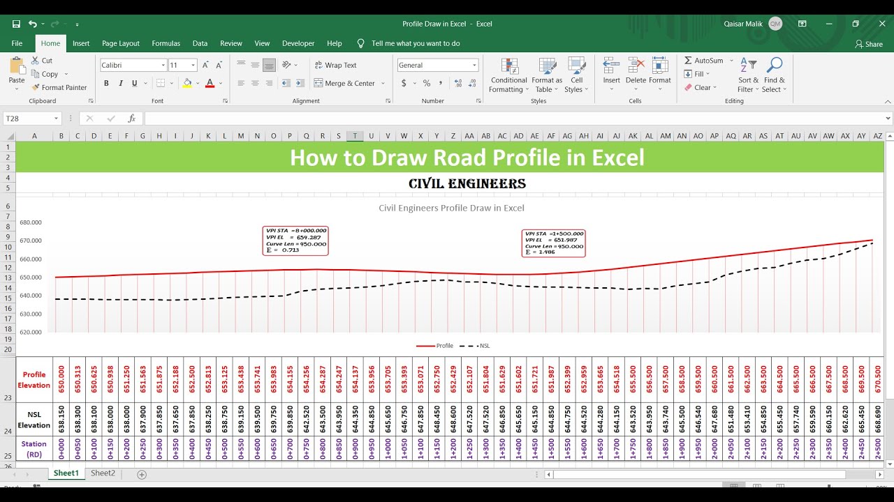 How to Draw Road Profile in Excel.