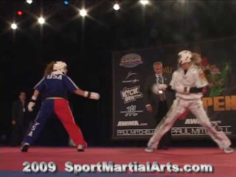 Marissa Mayer v Zsofia Minda - USA vs. Europe Round 3 Team Sparring On Stage At US Open 2009