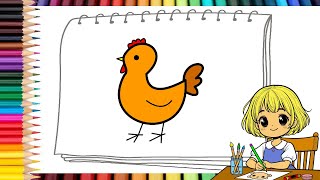 How to easily draw a chicken | Step-by-step drawing and coloring | for kids and beginners