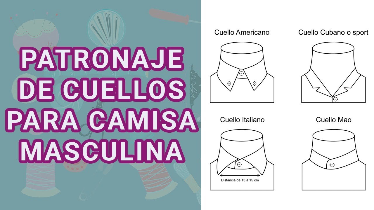 Aprende a trazar 4 tipos de cuello para camisa masculina.
