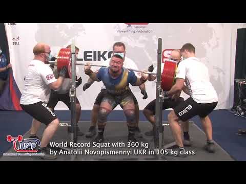World Record Squat with 360 kg by Anatolii Novopismennyi UKR in 105 kg class