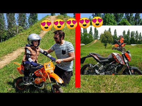 👨‍👧‍👦MINIMOTO🏍️CROSS INFANTIL y KTM DUKE 125 en CIRCUITO BTT. Diversión Padre e Hijos en Moto
