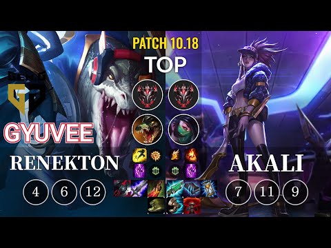 GEN gyuvee Renekton vs Akali Top - KR Patch 10.18