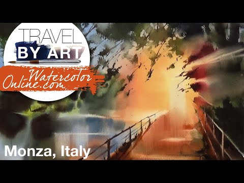 #131 Travel By Art, Ep. 6: The Sunset in Monza, Italy (Watercolor Landscape Tutorial)