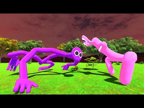 Rainbow Friends Purple vs Rainbow Friends Pink - Animal Revolt Battle Simulator