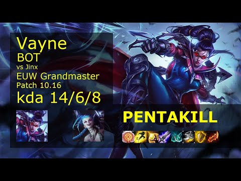 Vayne ADC & Lulu vs Jinx & Thresh - EUW Grandmaster 14/6/8 Patch 10.16 Gameplay
