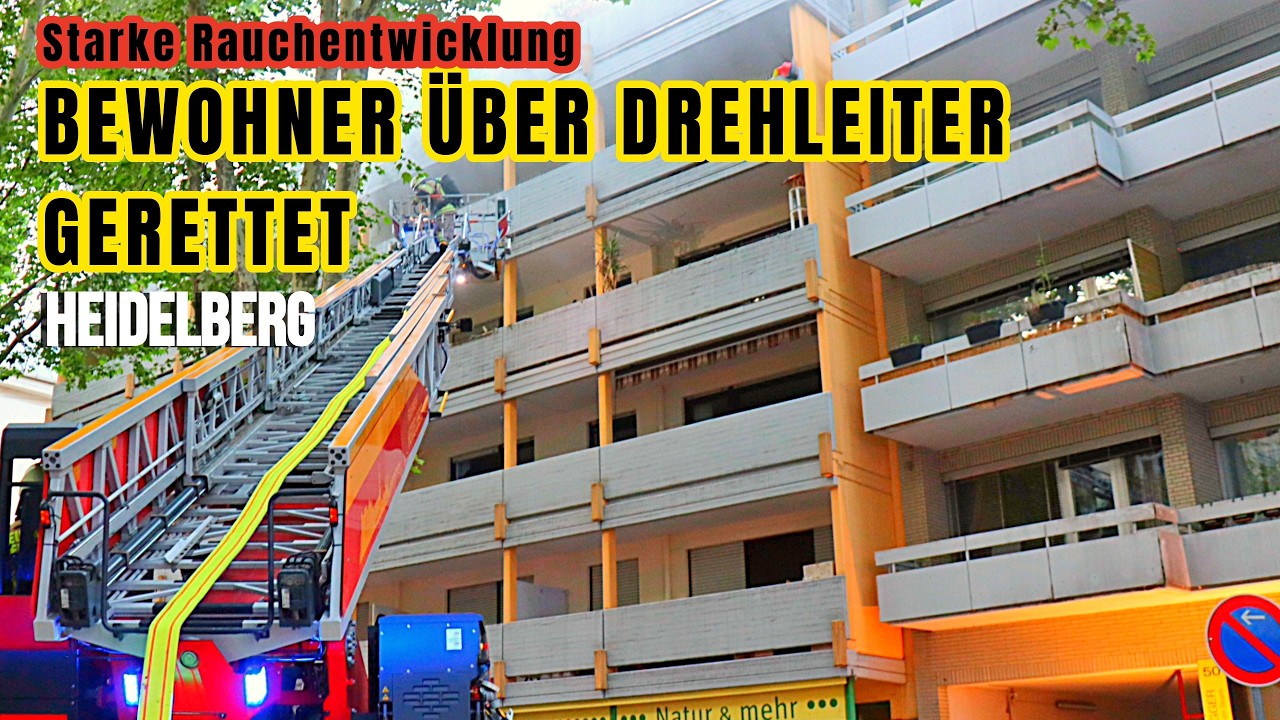 Rauchentwicklung in Mehrfamilienhaus in Heidelberg – Feuerwehr rettet Bewohner über Drehleiter