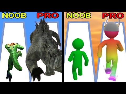 NOOB vs PRO in Kaiju Run vs NOOB vs PRO in GIANT RUSH! - Double game