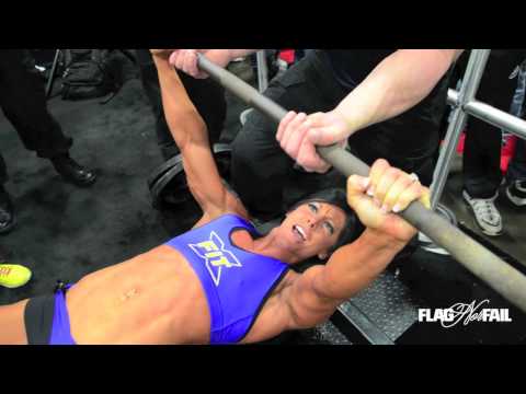 DLB benches half her body weight for 128 reps
