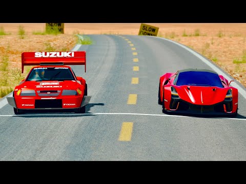 Ferrari Stallone vs Suzuki Escudo Pikes Peak - Desert Drag Race