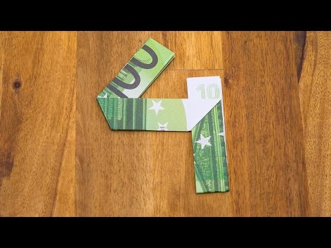 Geldschein falten Zahl 4 - Origami Geldgeschenk Tutorial - Nummer 4/10