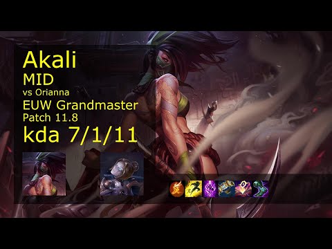Akali Mid vs Orianna - EUW Grandmaster 7/1/11 Patch 11.8 Gameplay