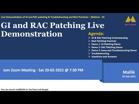 Webinar 05 GI and RAC Patching Live Demonstration || Patching Best Practices and Troubleshooting
