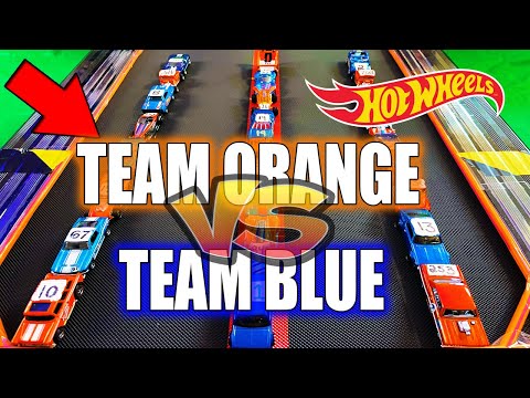 Hot Wheels Treadmill Race Cars - TEAM ORANGE VS TEAM BLUE Demolition Derby Knockout Tournament