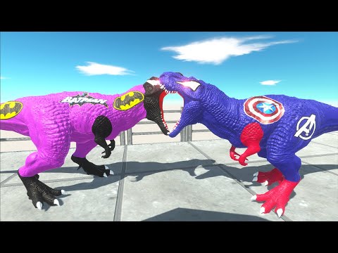 PURPLE BATMAN T-REX VS CAPTAIN AMERICA OCEAN DEATH RUN - Animal Revolt Battle Simulator