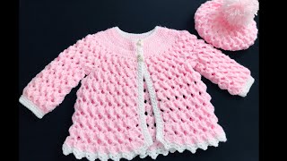 Crochet Baby Sweater Jacket & Crochet Baby Hat Set EASY NB to 6yrs, How to crochet, Crochet for Baby