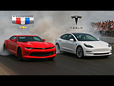 Electric Car vs American Muscle – The ULTIMATE Drag Race Showdown